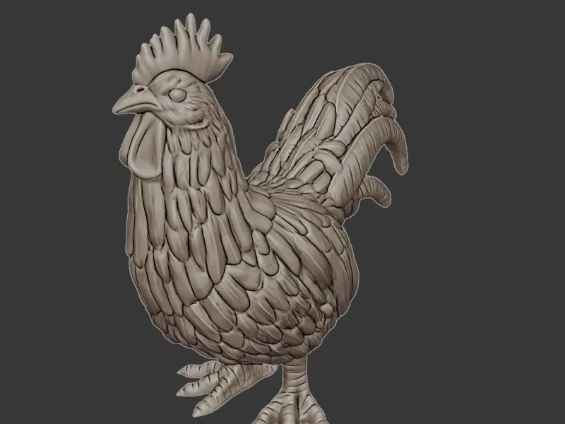 Rooster Figurine 3D Model – Farm Animal Rooster Statue Print