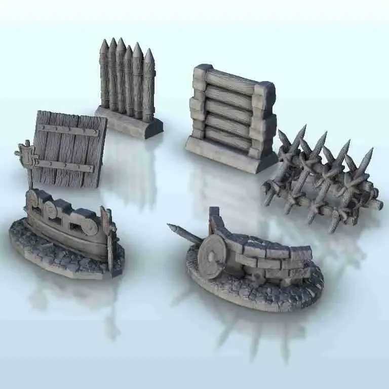 Medieval barricades set - miniatures warhammer terrain scene