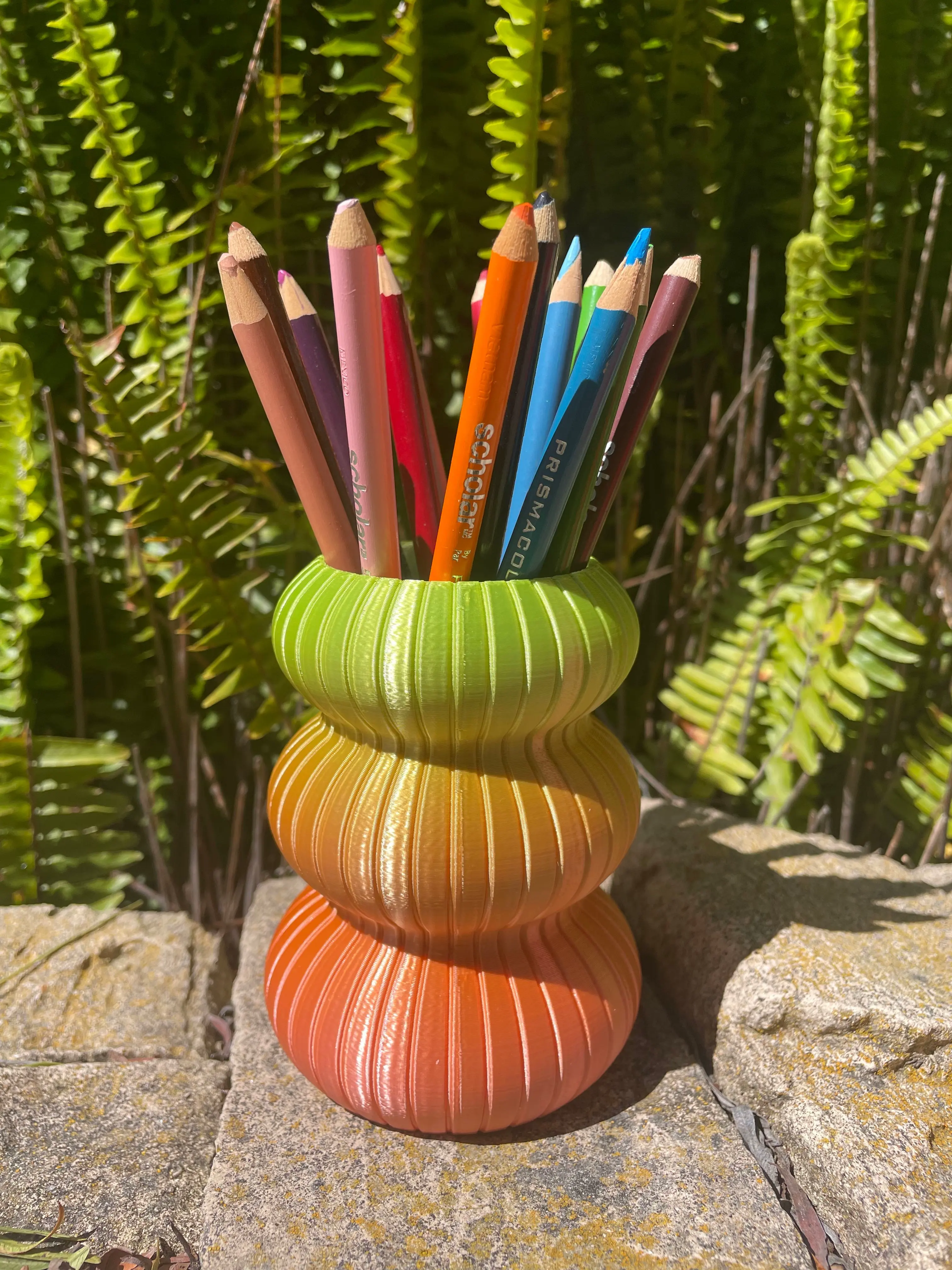 Portapenne originale - Decor a righe, organizzatore da scrivania curvilineo