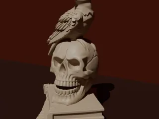 Raven on skull