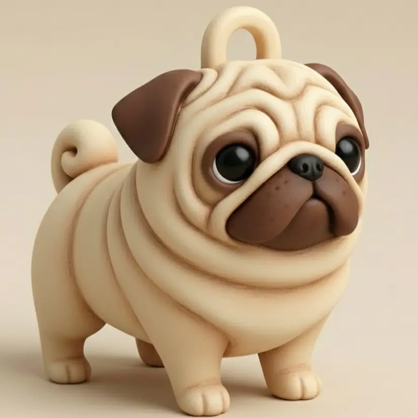 Chibi Pug Keychain Accessory - Cute Stylized Dog Art
