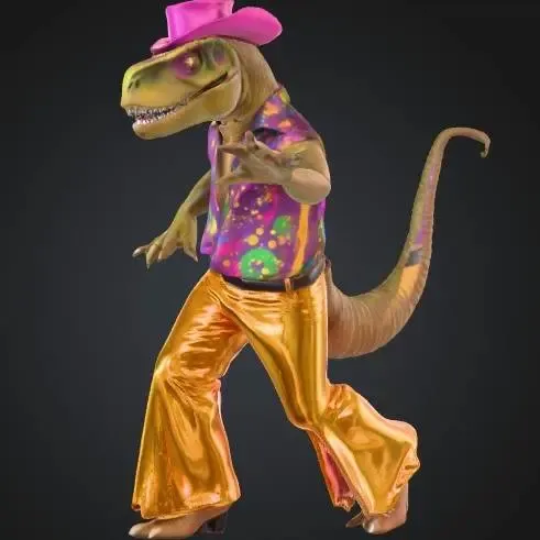 Dino 15 - a 70s themed disco dancing dinosaur