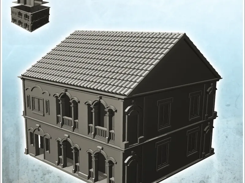 Colonial style house with tile roof (5) - miniatures warhamm