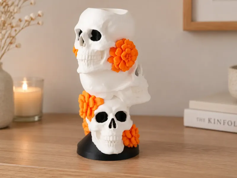 Marigold Skull Tower Vase - Day of the Dead Decor