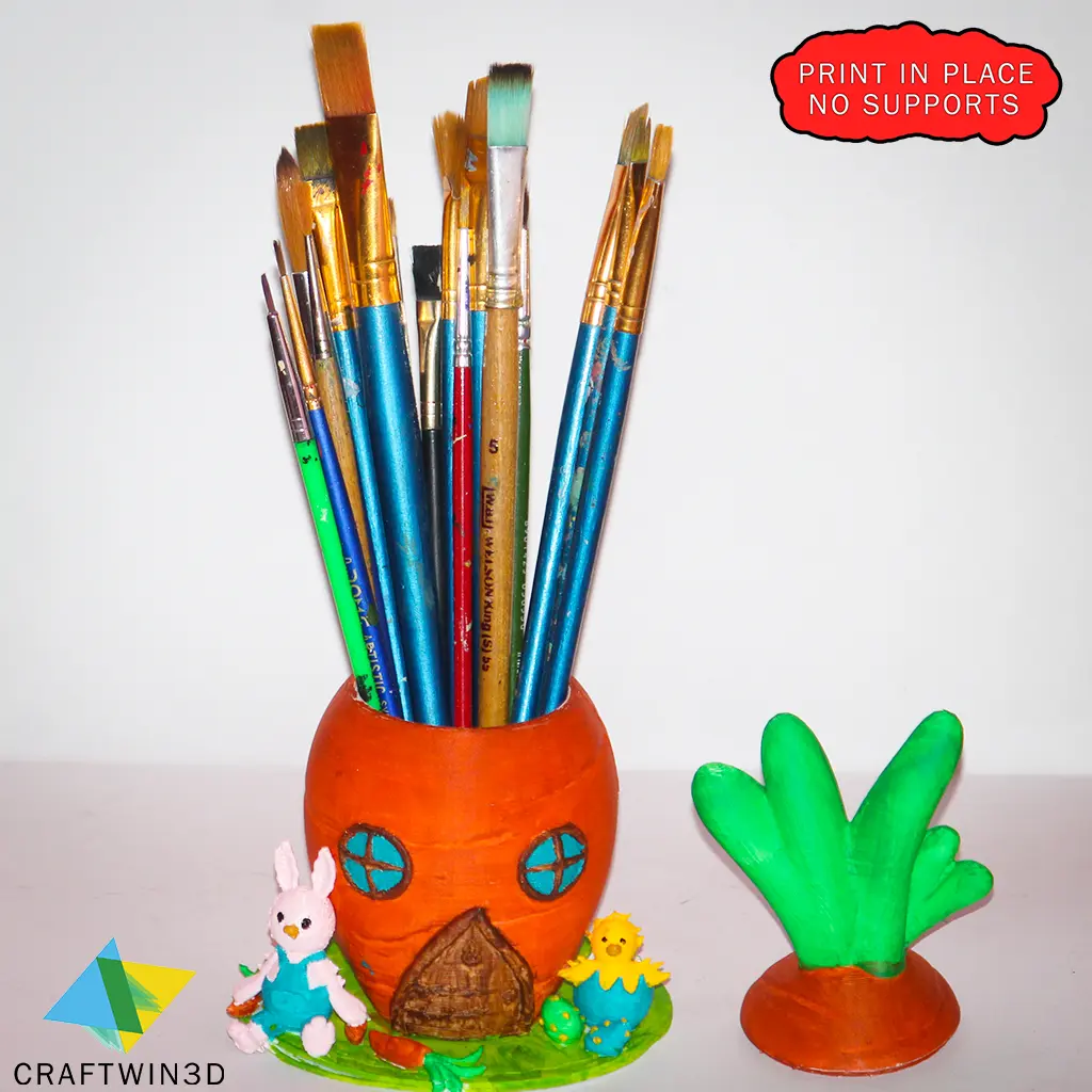 Bunny with open carrot container No supports required