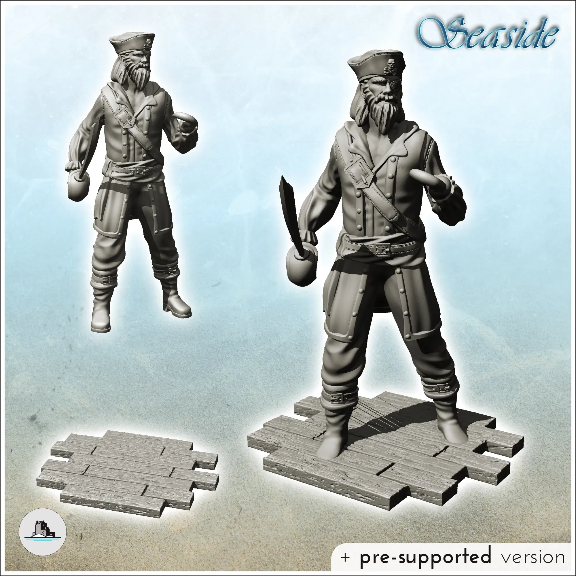 Pirate captain with hook and eye with sword - figure mini