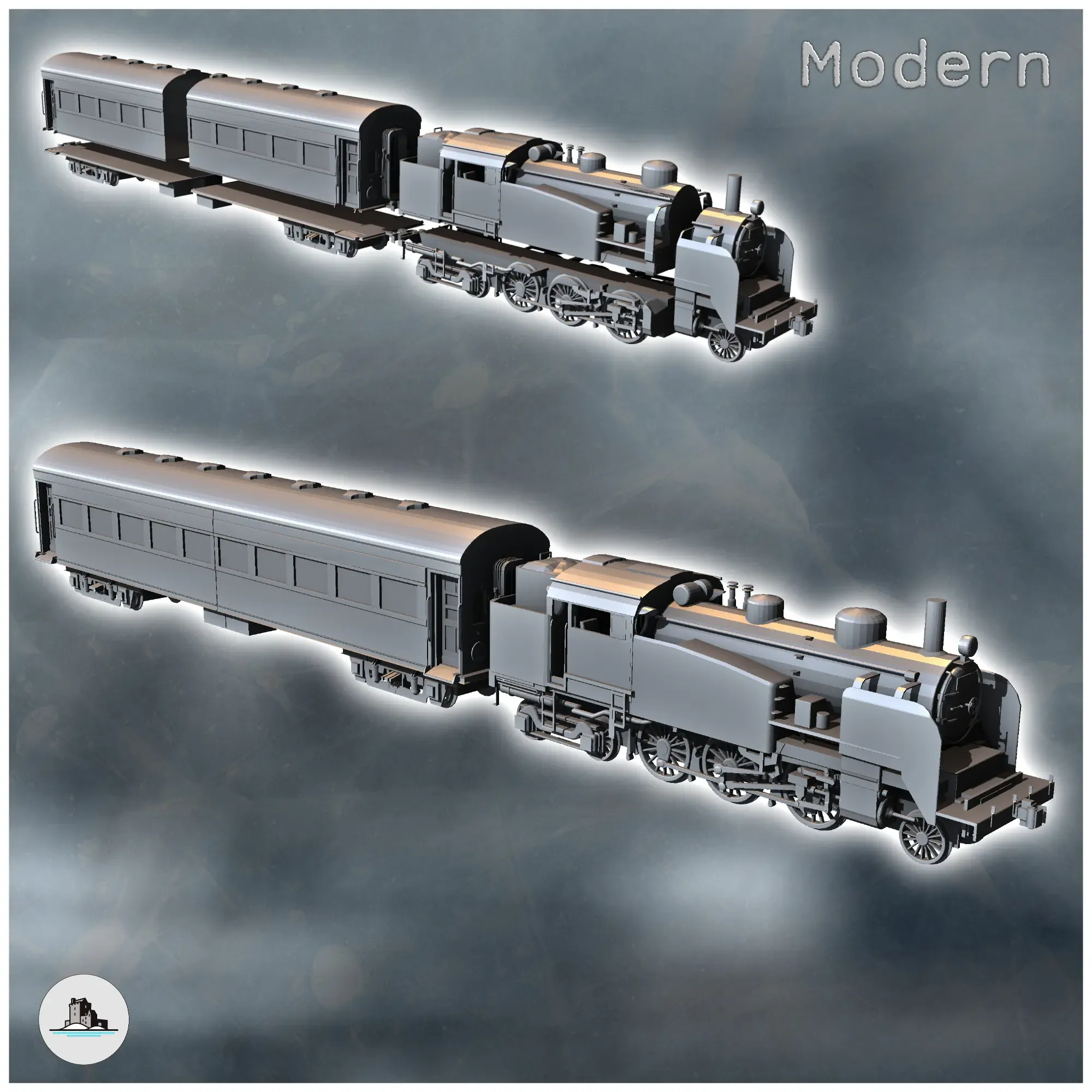 Steam train 2-4-4 with passenger car (1) - miniatures warham