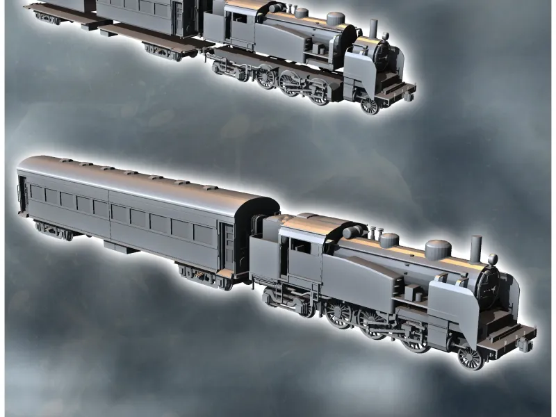Tren de vapor 2-4-4 con coche de viajeros (1) - miniaturas warham