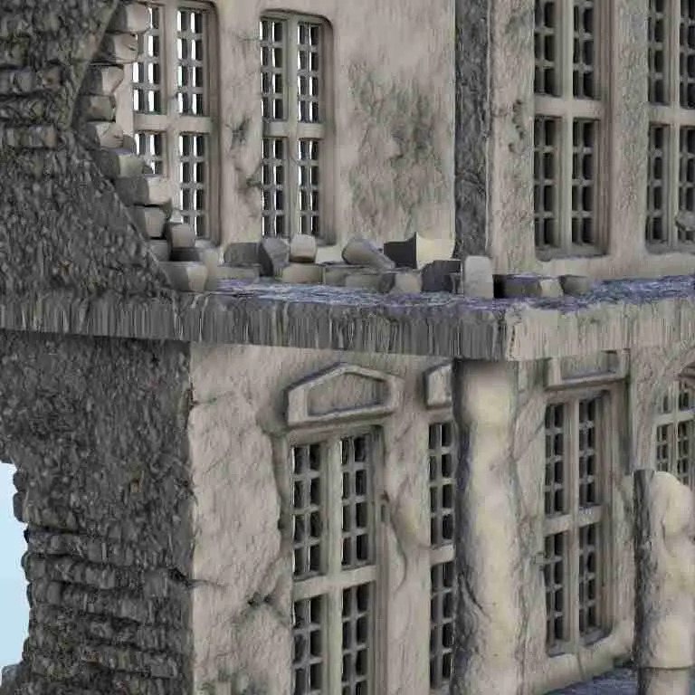 Ruined house with balcony 19 - miniatures scenery modern gam
