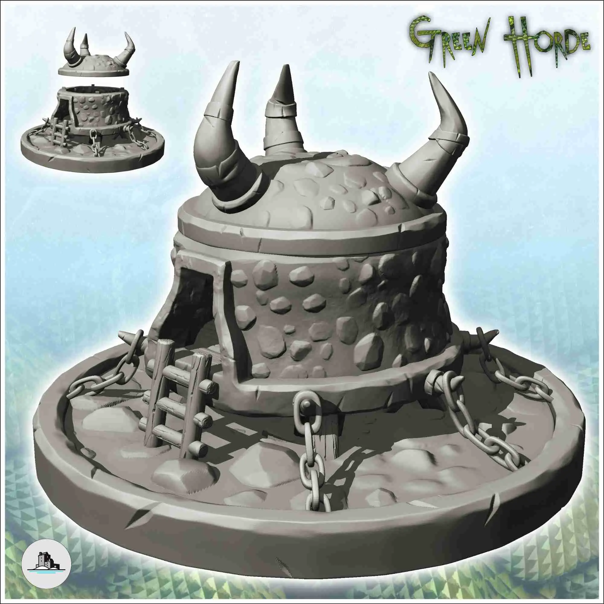 Chaos building with roof horns and ladder on base (9) - mini