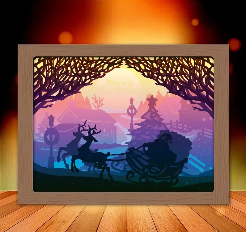 Santa Claus gives gifts shadow box