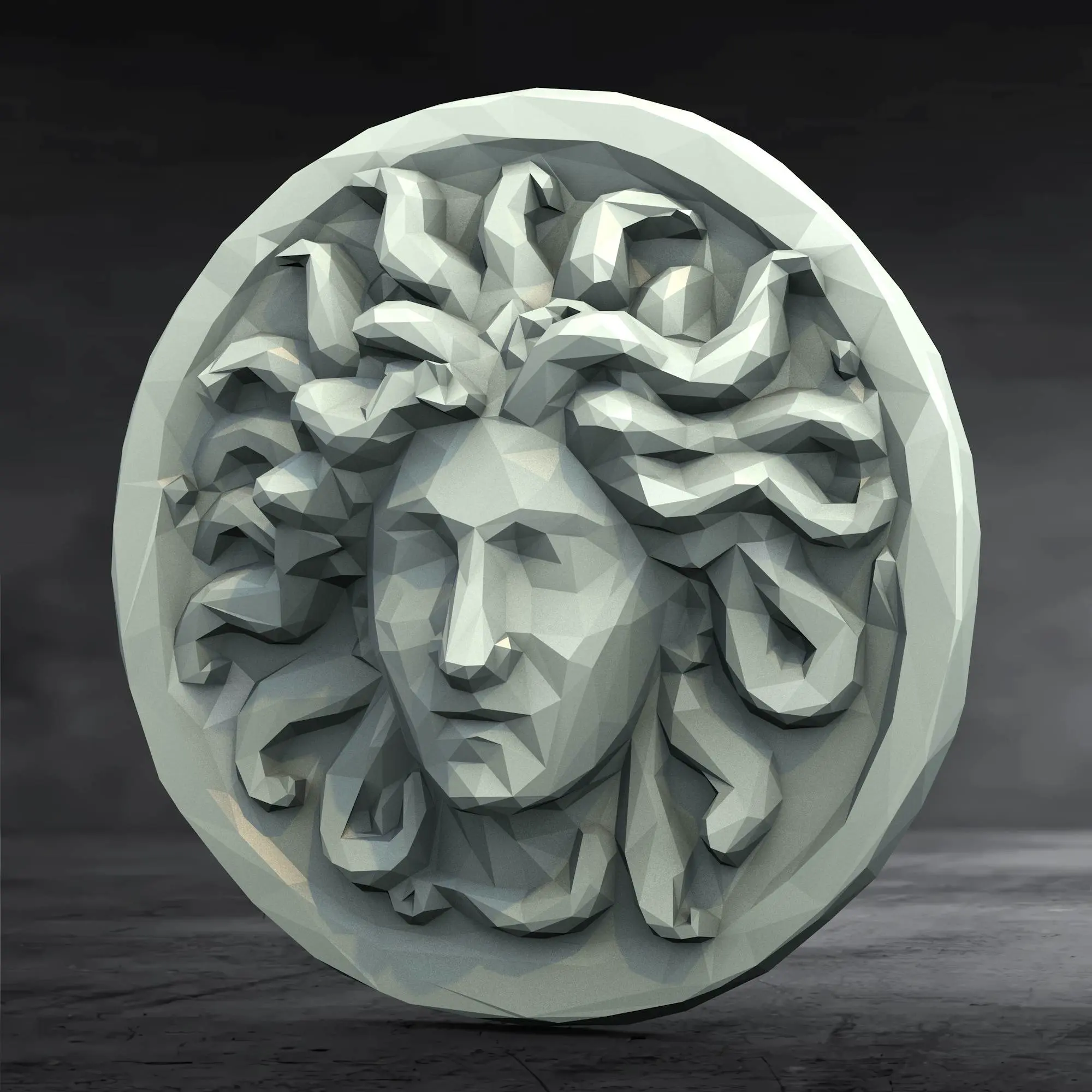 Medusa Low Poly Stone Relief Sculpture