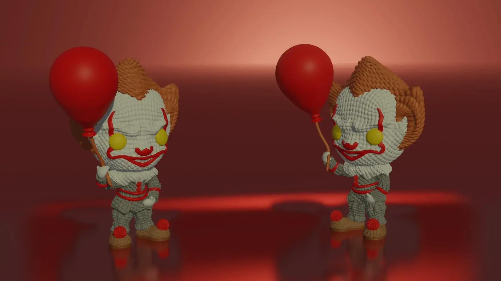 Pennywise mit Ballon gehäkelt gemalt 3mf