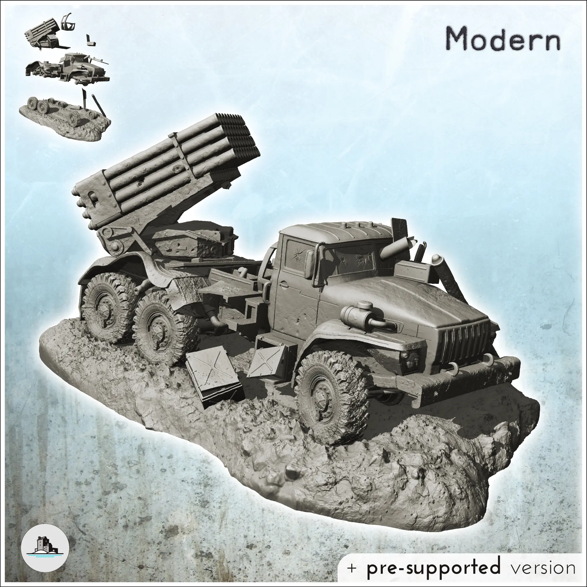 Carcassa di un camion lanciarazzi russo sovietico BMP21 Grad