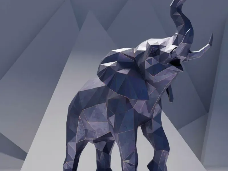 escultura poligonal de elefante