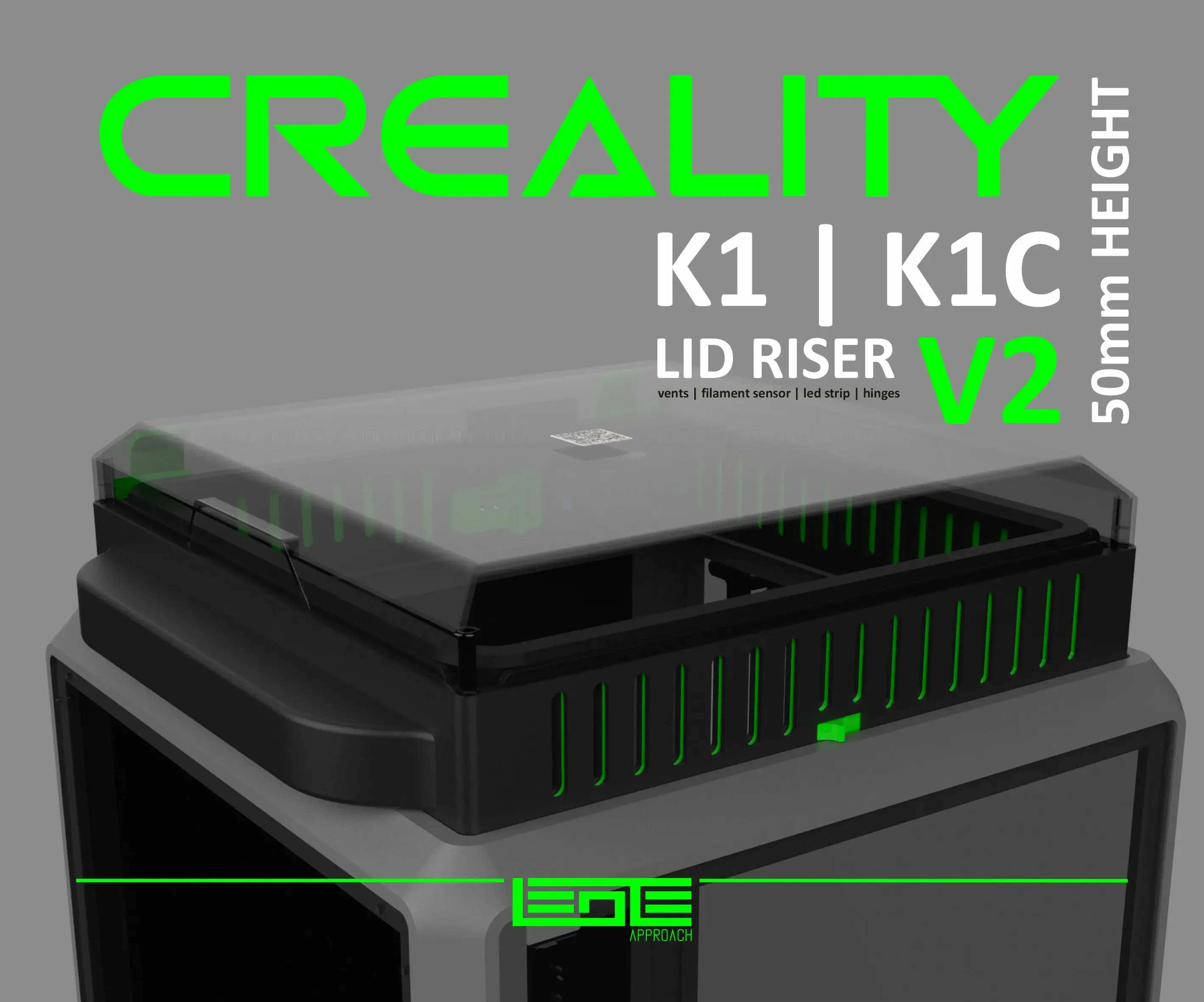 CREALITY K1|K1C|K1SE - LID RISER V2 [50mm height] | 3D