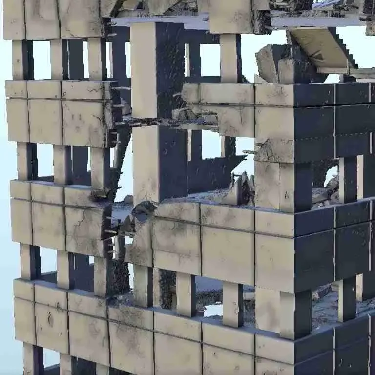 Destroyed modern appartment block 2 - modern scenery miniatu