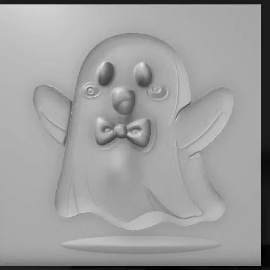 Gast cartoon, cheerful plump ghost with big eyes and floatin