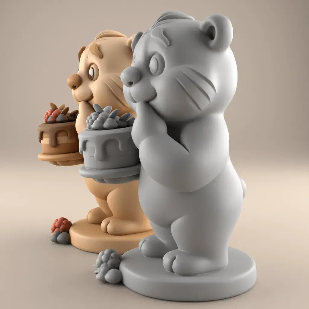 Sculptures & Artworks STL Download - Cute Bear with Cake 3D STL File ...