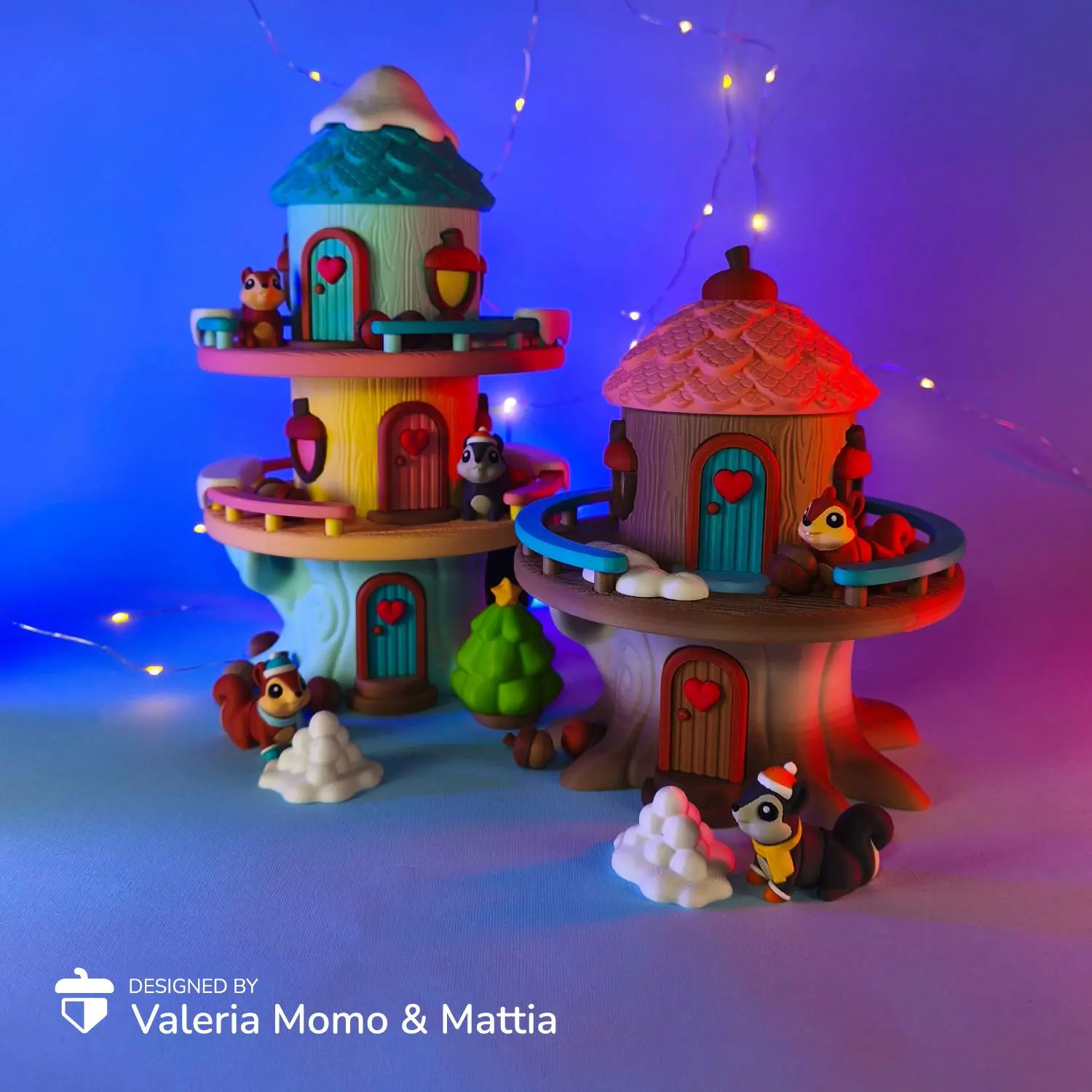 Winter Modular Village for Cute Flexi Squirrels, Xmas Design