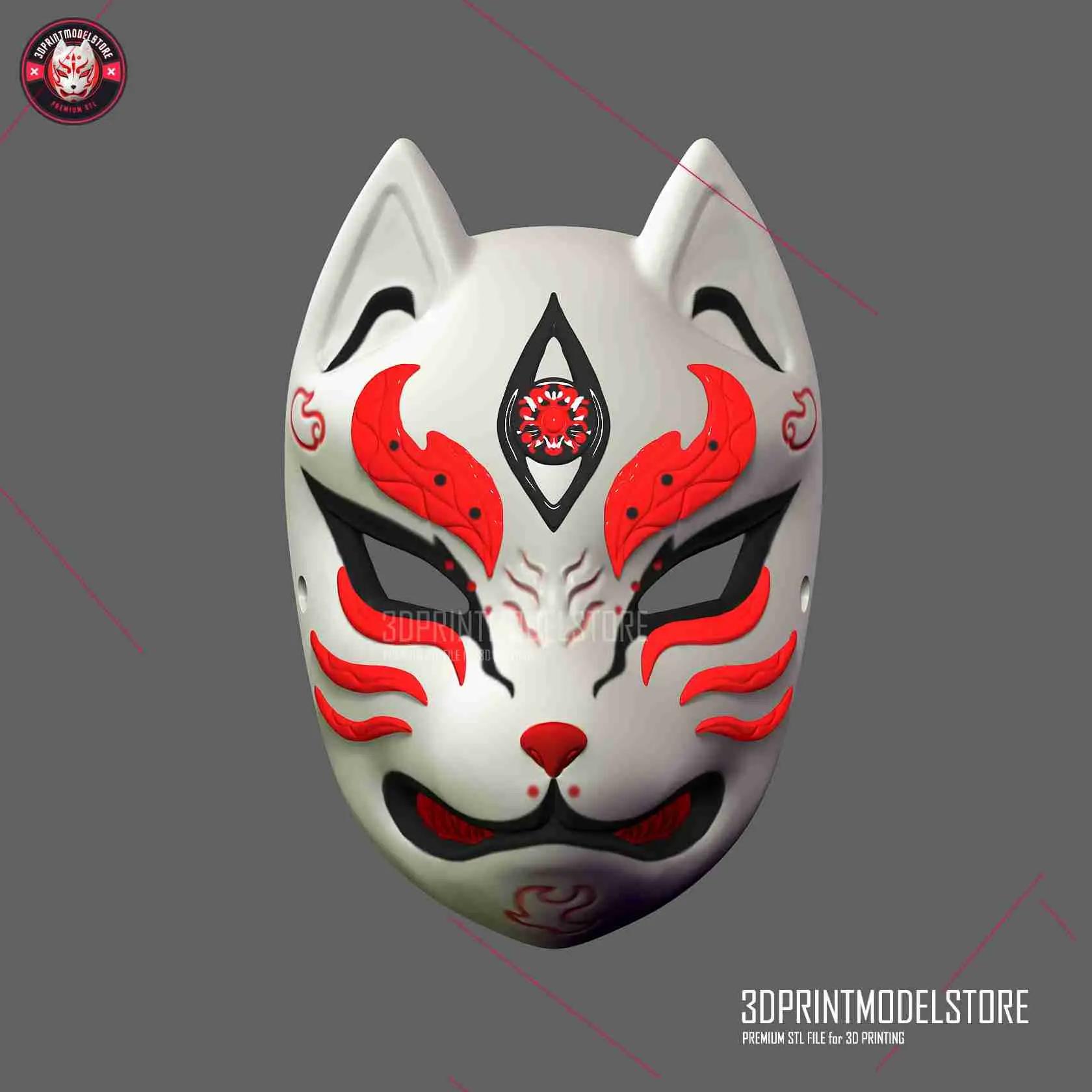 Japanese Kitsune Fox Mask - Oni Samurai Cosplay Halloween