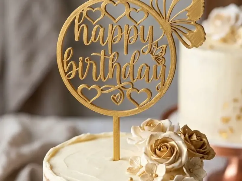 Elegant Butterfly & Hearts Birthday Cake Topper