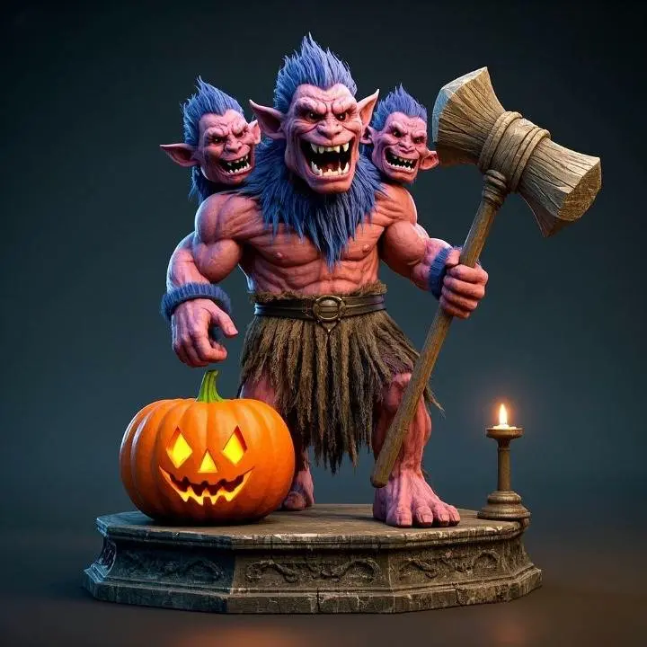 2919 Three-Headed Roaring Norwegian Troll  3D-Printed StatuE