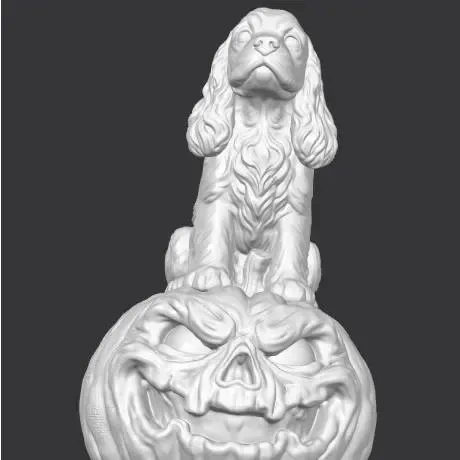 Cocker Spaniel on a Scary Pumpkin V2 AI generated