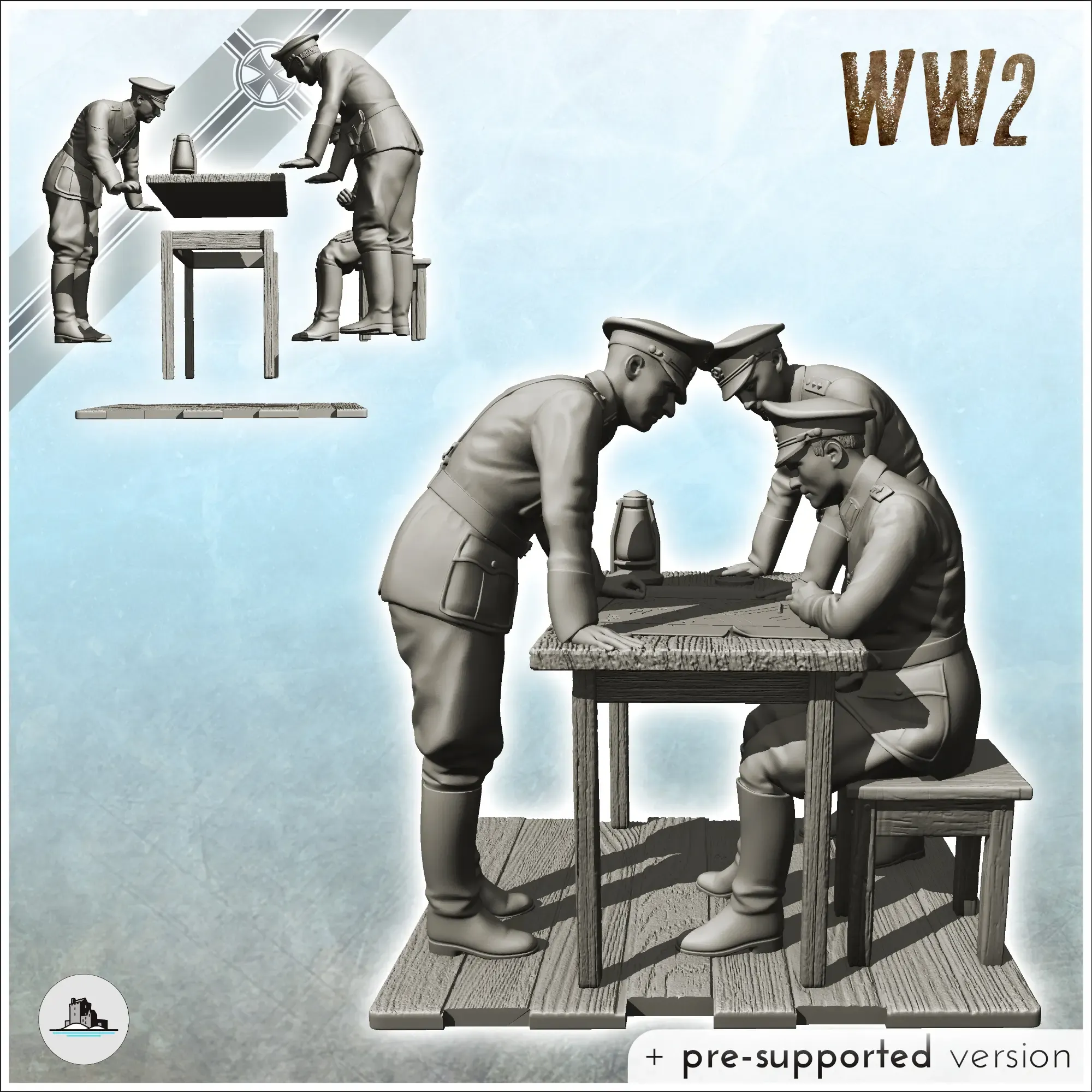 German staff around a table with map (12) - WW2 Terrain fig