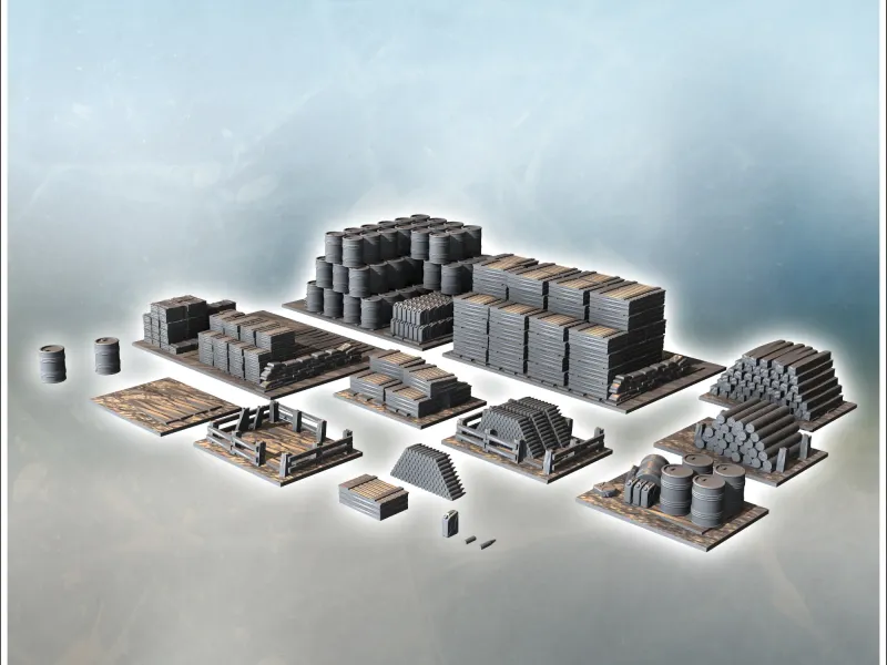 Conjunto de acessórios de depósito de munições com cartuchos, barris e