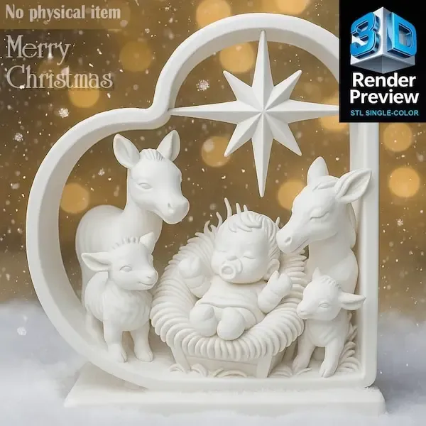 Christmas Nativity Scene STL – Holy Family with Baby Jesus, 