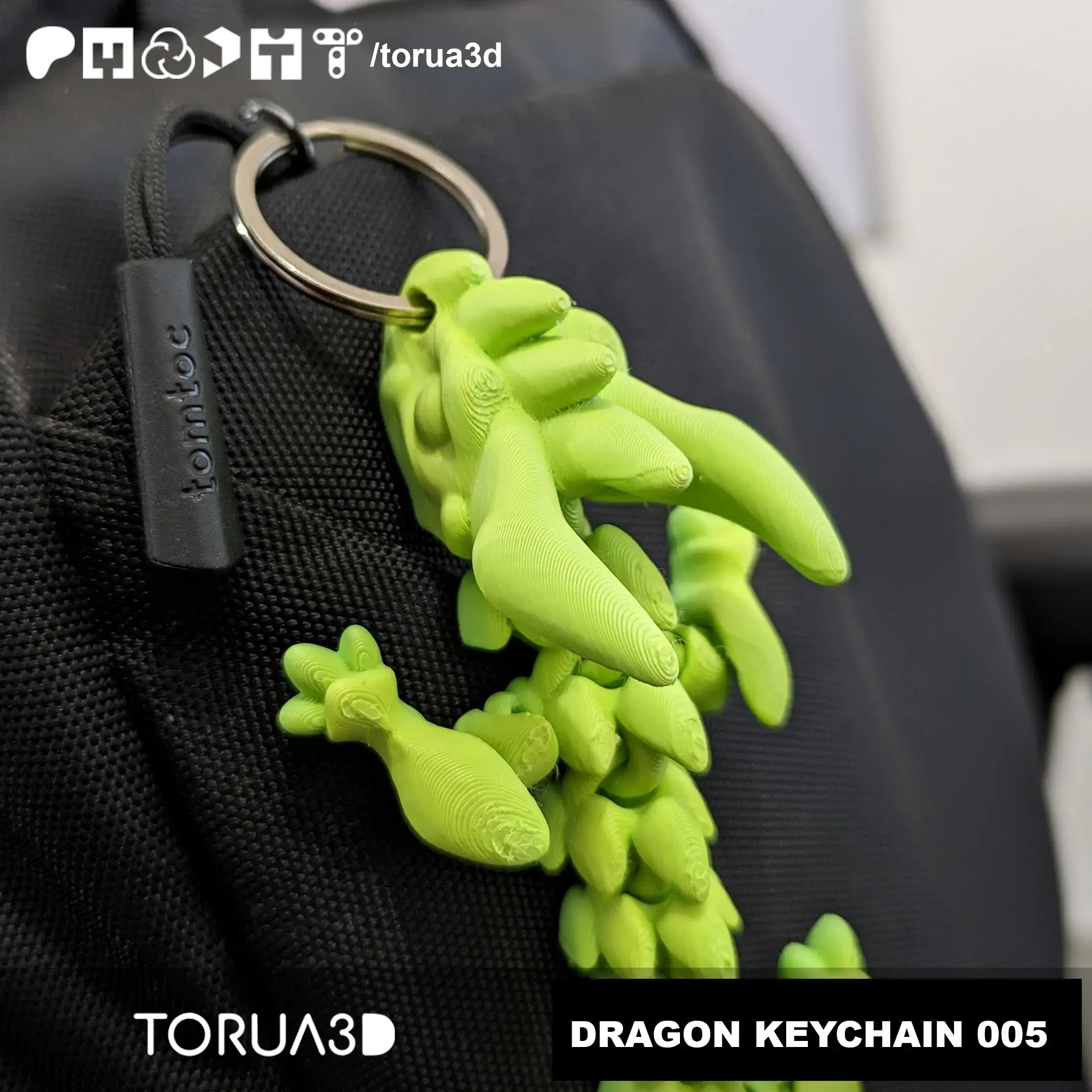 Articulated Dragon Keychain 005 - Print in place - STL