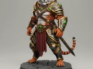Emerald Fang Warlord – Armored Tiger Champion 3D Figurine
