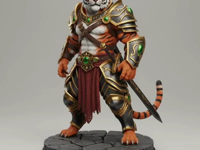 Emerald Fang Warlord – Armored Tiger Champion 3D Figurine