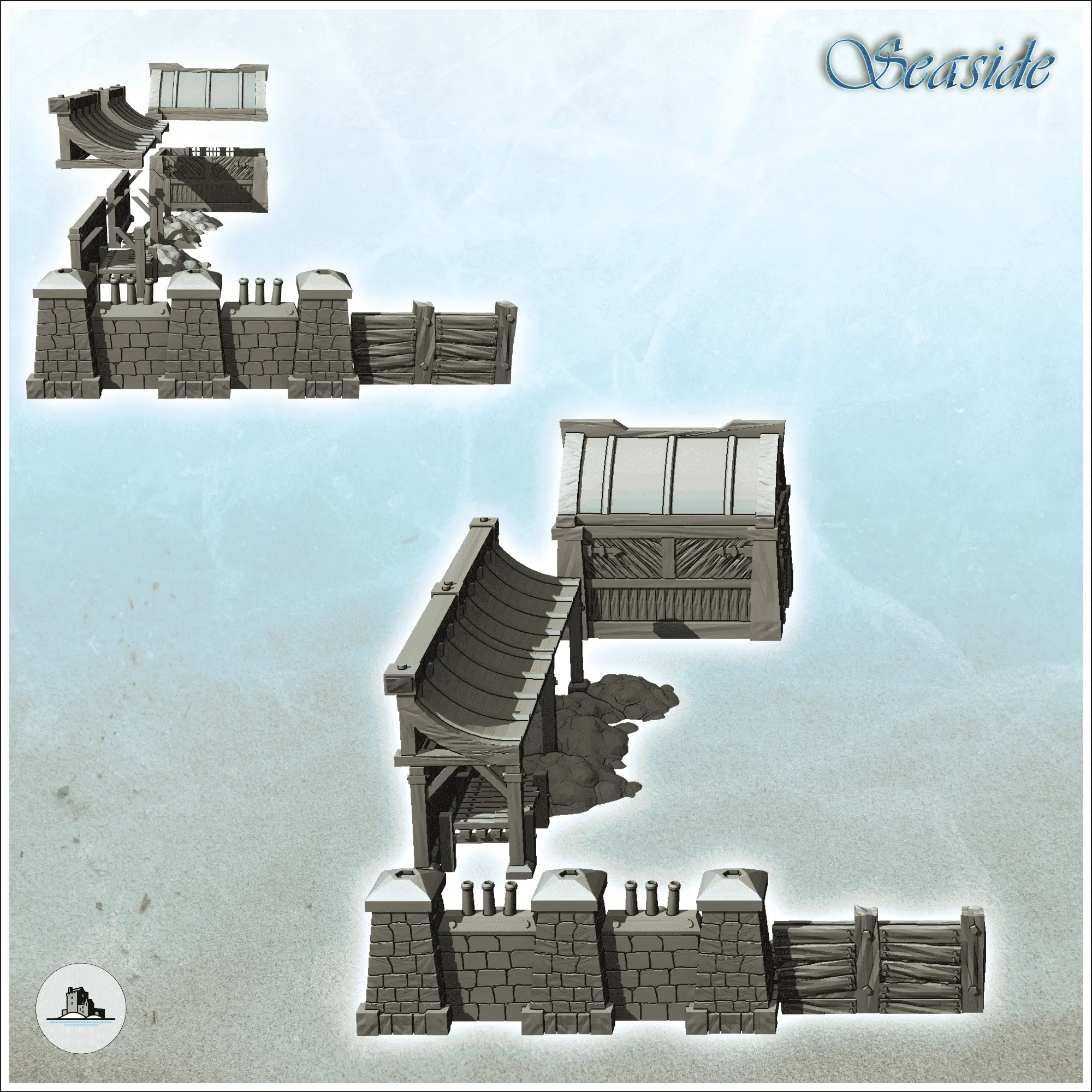 Juego de forja medieval con hornos, cobertizo de mineral y edificio (21) -