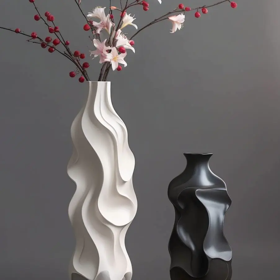 Fluid Wave Sculptural Vase Set – Organic Modern 3D Design