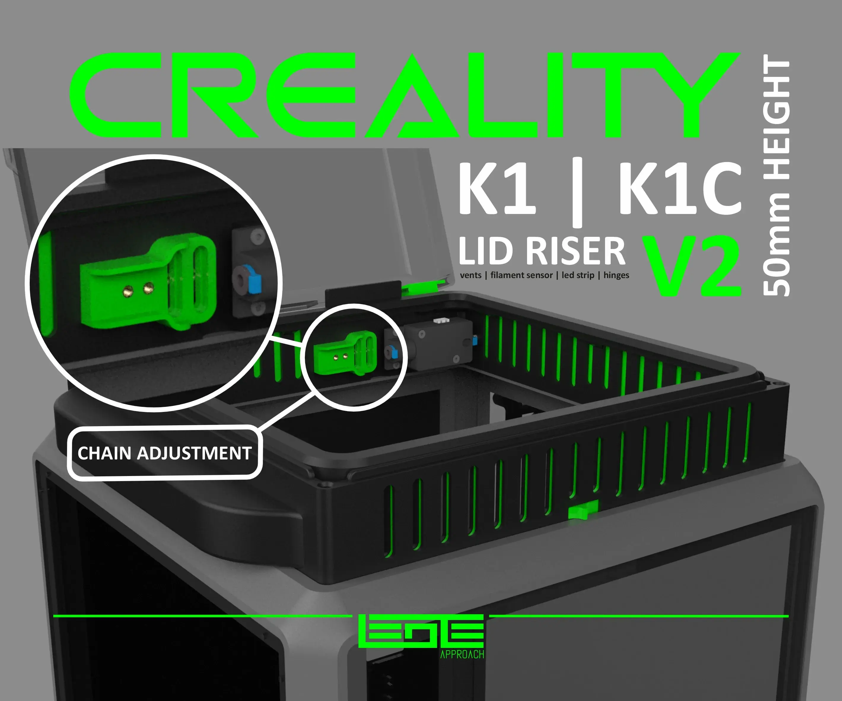 k1cページ CREALITY K1|K1C|K1SE - LID RISER V2 [50mm height] | 3D models