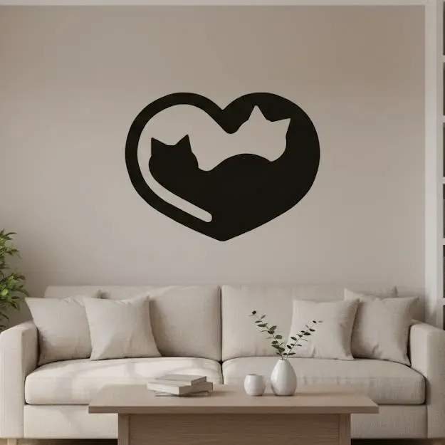Yin Yang Cats Heart Wall Art
