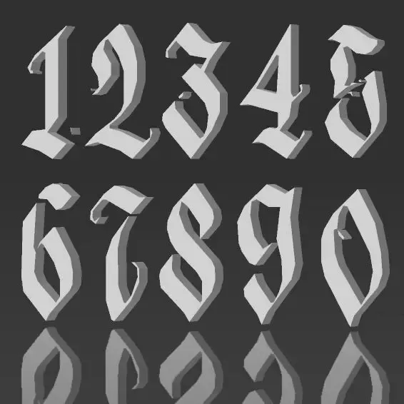 Gothic Font 3D Typography Numbers 