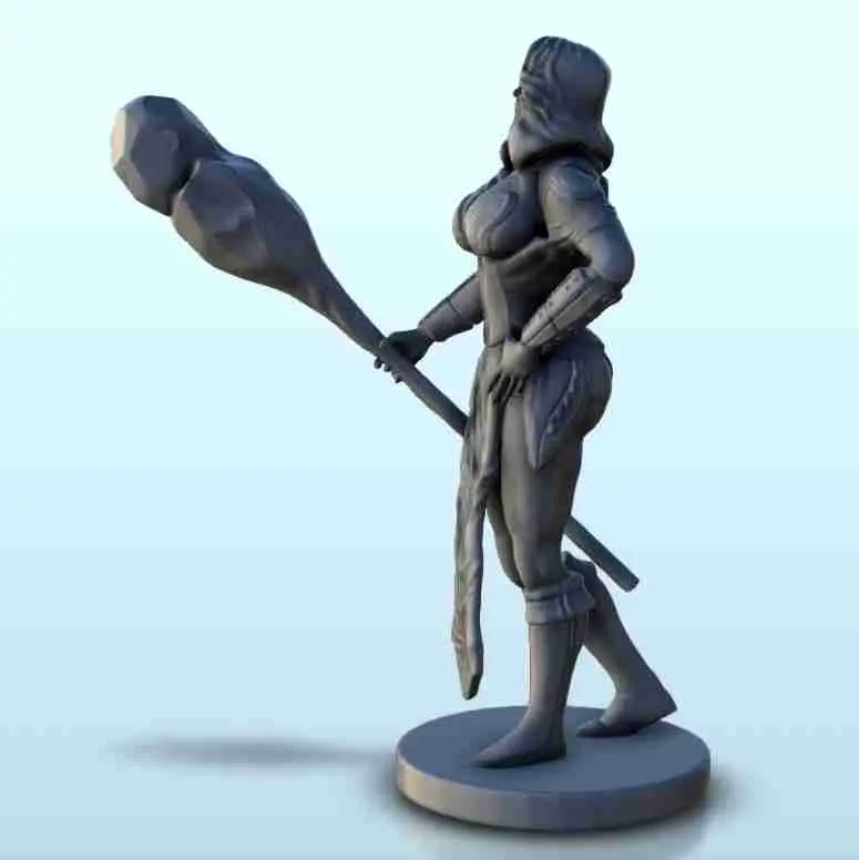 Sexy female warrior with bludgeon and armour 8 - miniatures