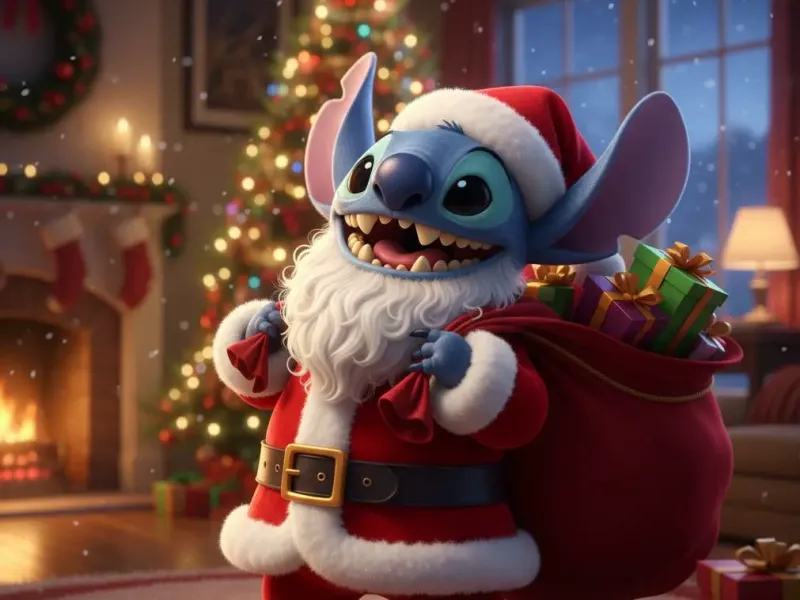 Stitch Santa Claus with a bag of gifts