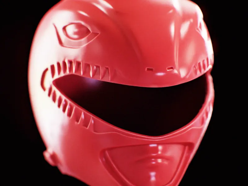 Rode Dino Power Ranger Helm in Twee Delen Gesplitst