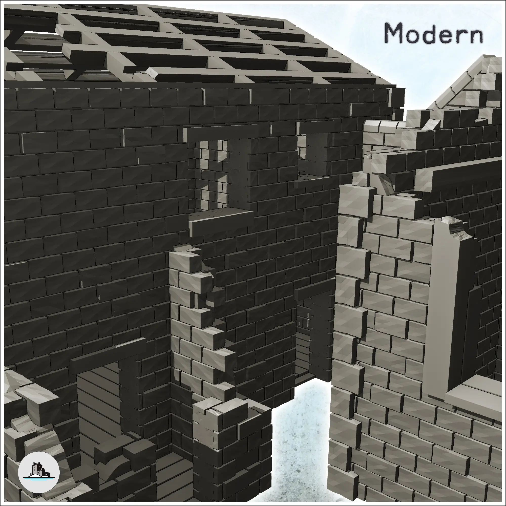 Edificio de piedra en ruinas con arco y armazón (34) - miniaturas