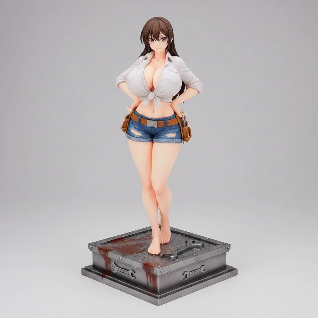 Workshop Mechanic Anime Girl – Confident Glamour Pose Ecchi