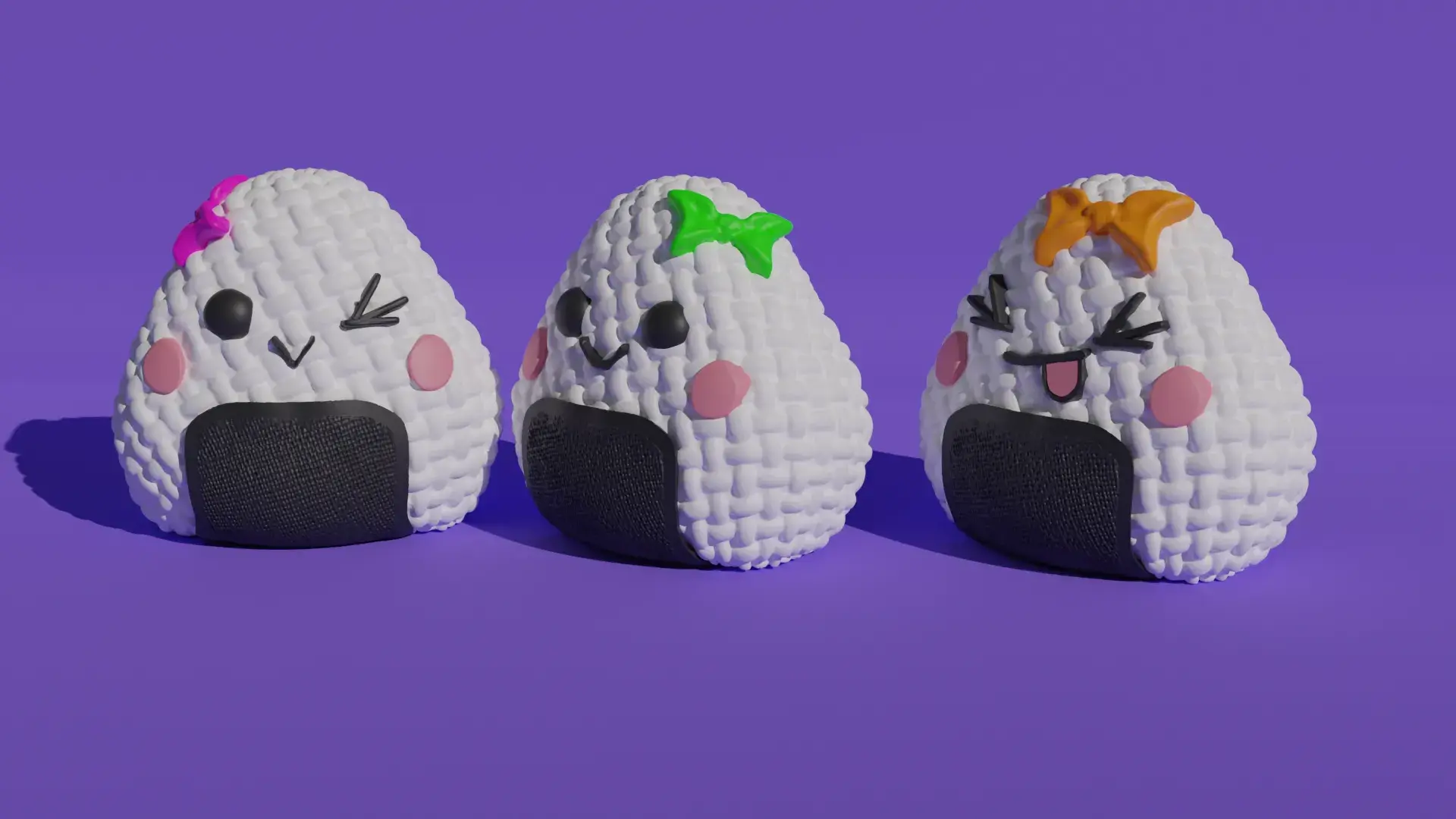 Crochet Onigiri 3 types w and wo keychain hanger painted3mf
