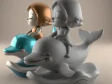 3D STL File Cute Dolphin and Girl Figurine for Decor-2
