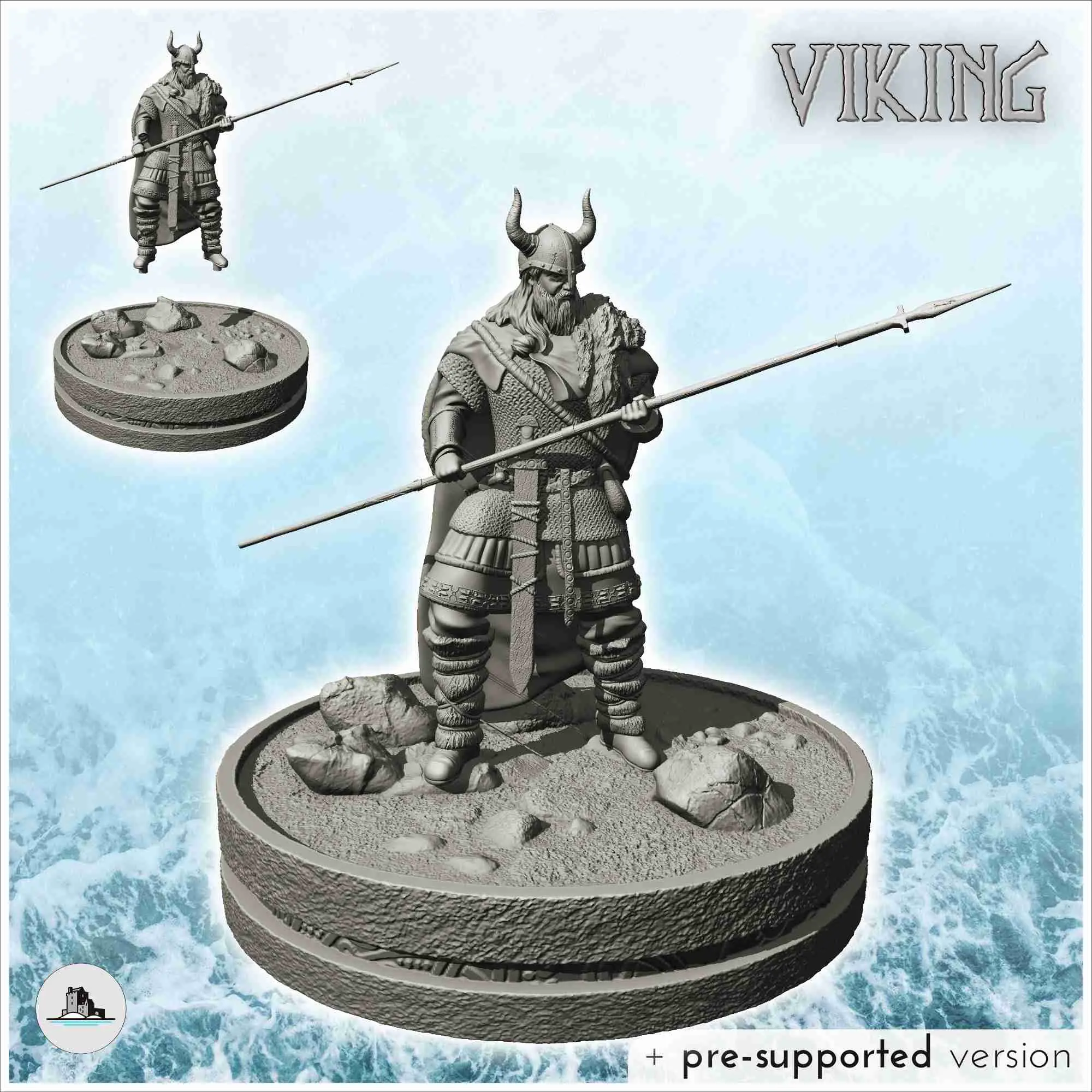 Viking warrior with horned helmet and spear (15) - scenery m