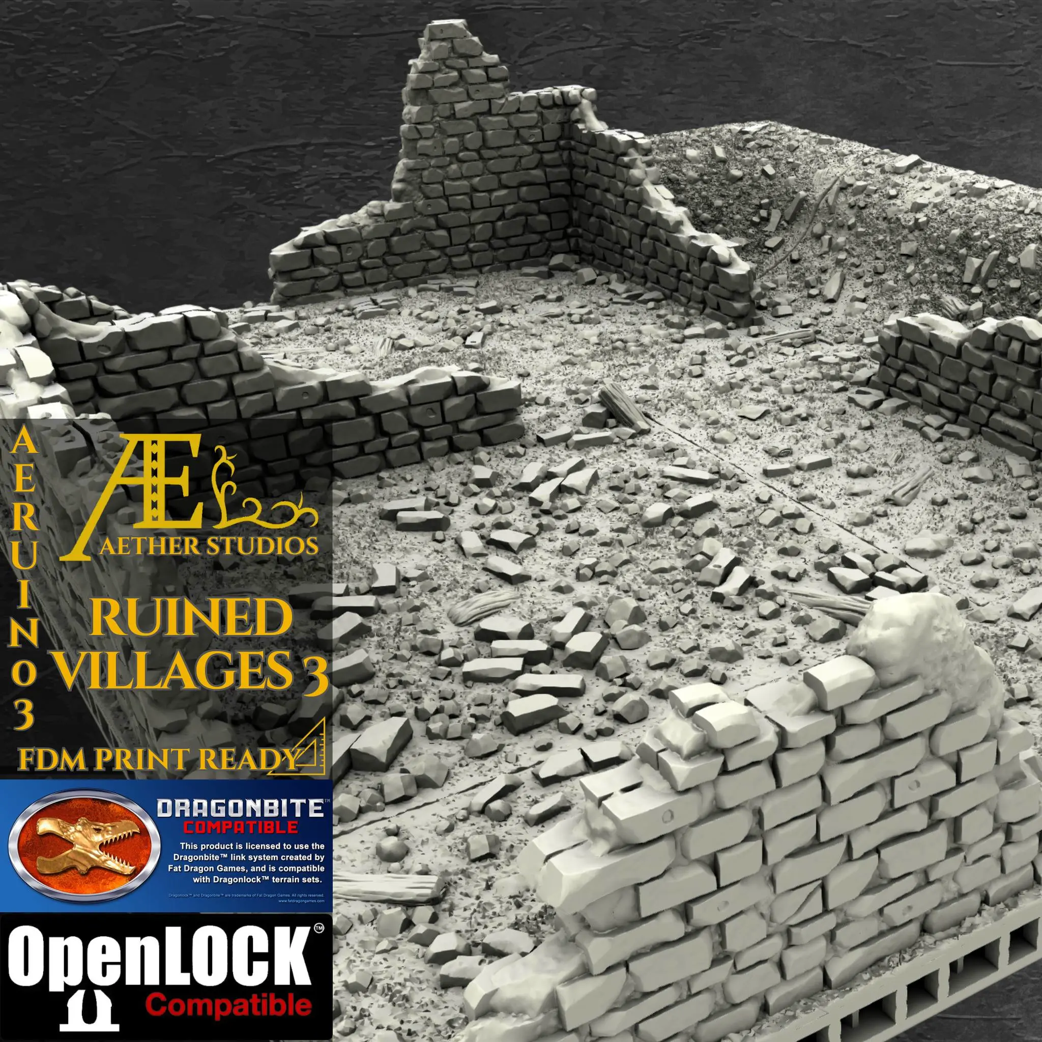 Props & Terrain STL ダウンロード - AERUIN03 - Ruined Villages 3 - Aether Studios