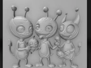 group of cute aliens exchanging weird toys