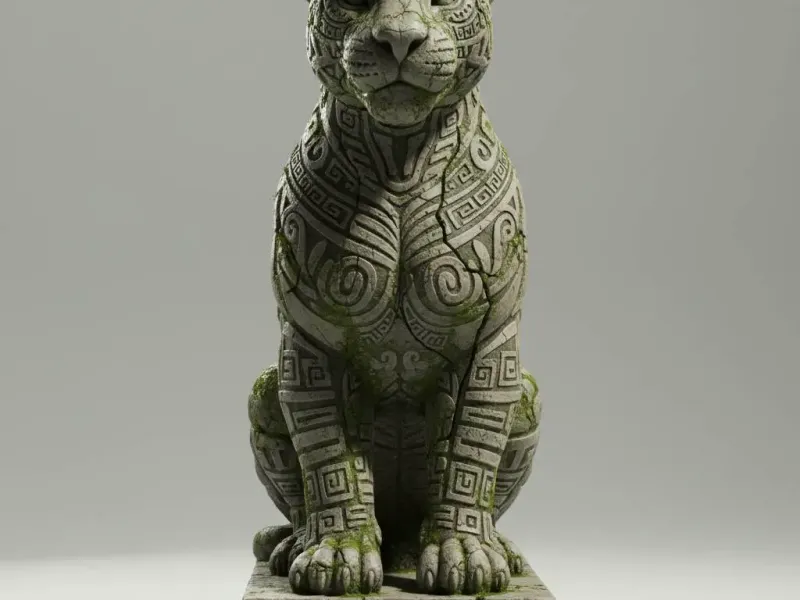 Temple Guardian Jaguar – Ancient Ruins Statue Diorama